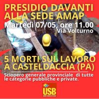 Cronaca, Sicilia: Strage di Casteldaccia, basta omicidi sul lavoro, domani presidio all’Amap e sciopero generale provinciale.