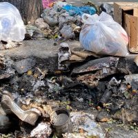 Degrado in viale Mario Rapisardi, rifiuti dati alle fiamme e larve sul marciapiede